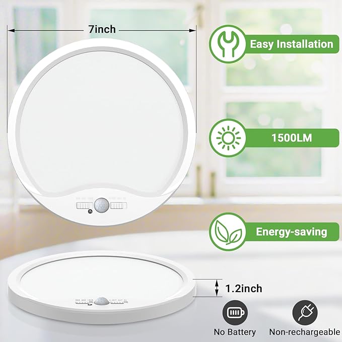 zemty 2Pack 7inch Motion Sensor Ceiling Lights Wired, 15W 1500lm 3CCT/3 - Image 5
