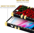 Compatible with iPhone 8 7 SE Case, Vector Red Rose Green Leaf Luxury Golden - Image 6