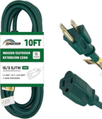 10FT Outdoor Extension Cord-16/3 SJTW Durable Green Extension Cord by HONDERSON