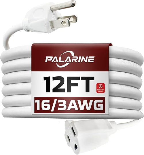 12ft White Outdoor Extension Cord Waterproof, UL Listed, 16/3 SJTW Heavy Duty 3 by PALARINE