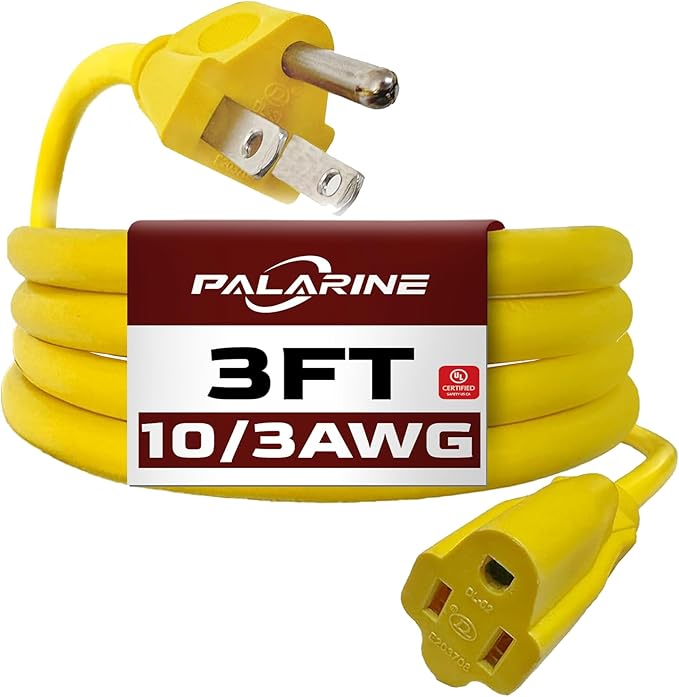 3ft Yellow Extension Cord Waterproof, UL Listed, 10/3 SJTW Heavy Duty 3 Prong by PALARINE