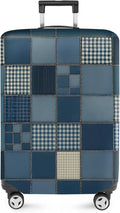 ANNA QUEEN Blue Patchwork Luggage Cover, Modern Grid Suitcase Protector by ANNAQUEEN