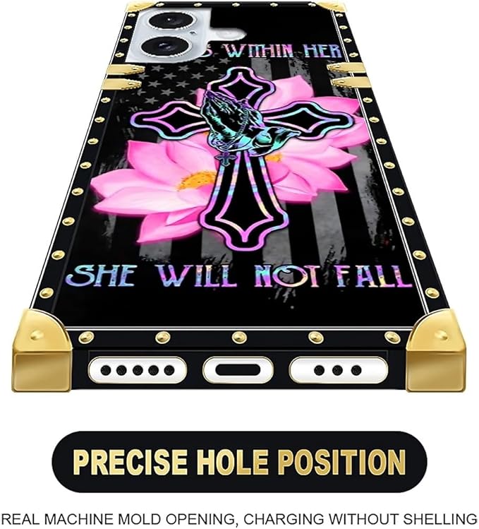 Compatible with iPhone 16 Plus Case, Praying Cross Hands Luxury Golden - Image 4