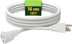 Indoor Outdoor Extension Cord 10 FT, 16/3 SJTW Weatherproof White Electrical by GREATIDE