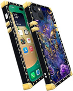Compatible with iPhone 14 Case, Glistening Golden Butterfly Vibrant Purple Blue - Image 3