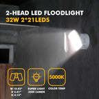 LUTEC LED 3500 Lumen 32W 5000K Integrated Dual-Head Flood Light Outdoor Dusk to - Image 3