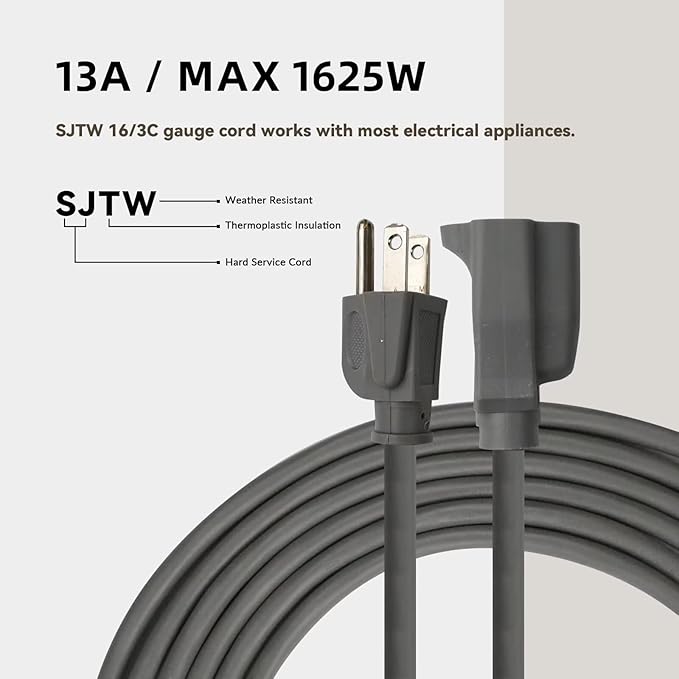 8ft Outdoor Extension Cord for Christmas Decorations- 16/3 Heavy Duty SJTW - Image 6