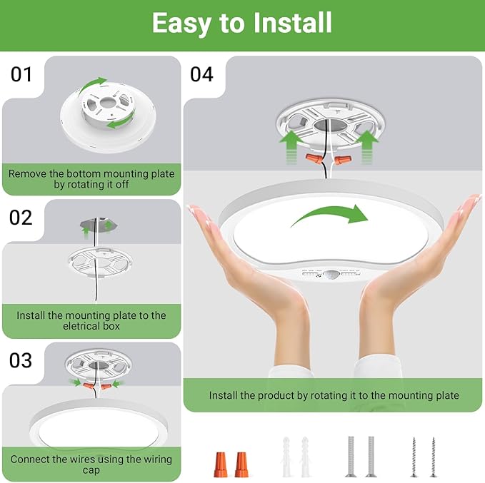 zemty 2Pack 12inch Motion Sensor Ceiling Lights Wired, 24W 2400lm 3CCT/3 - Image 6