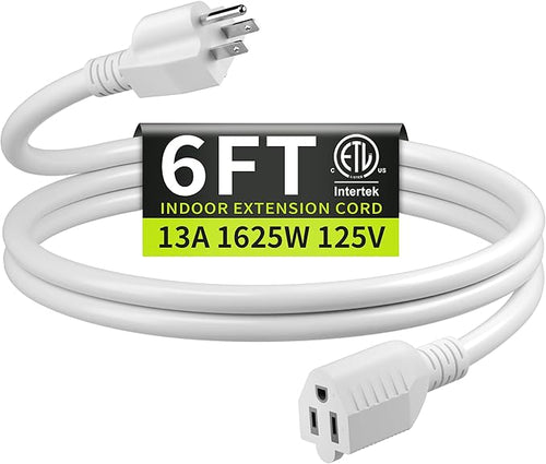 16/3 White Extension Cord 6 FT, Indoor Extension Cord by Seeklyze
