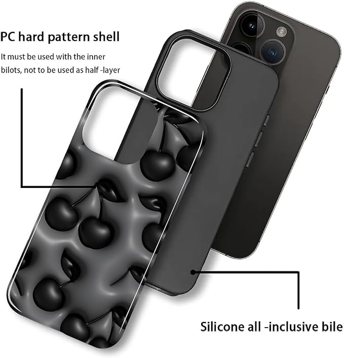 for iPhone 12/12Pro Case, HL2 Cute Cool Cherry Black Hybrid 2 Layer Hard Shell - Image 3