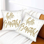 Hello Beautiful Bling Pillow Covers 18 X 18 Gold Glitter Motivational Quote Set - Image 2