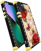 Compatible with iPhone 13 Case, Shining Red Rose Butterfly Leather Background - Image 3