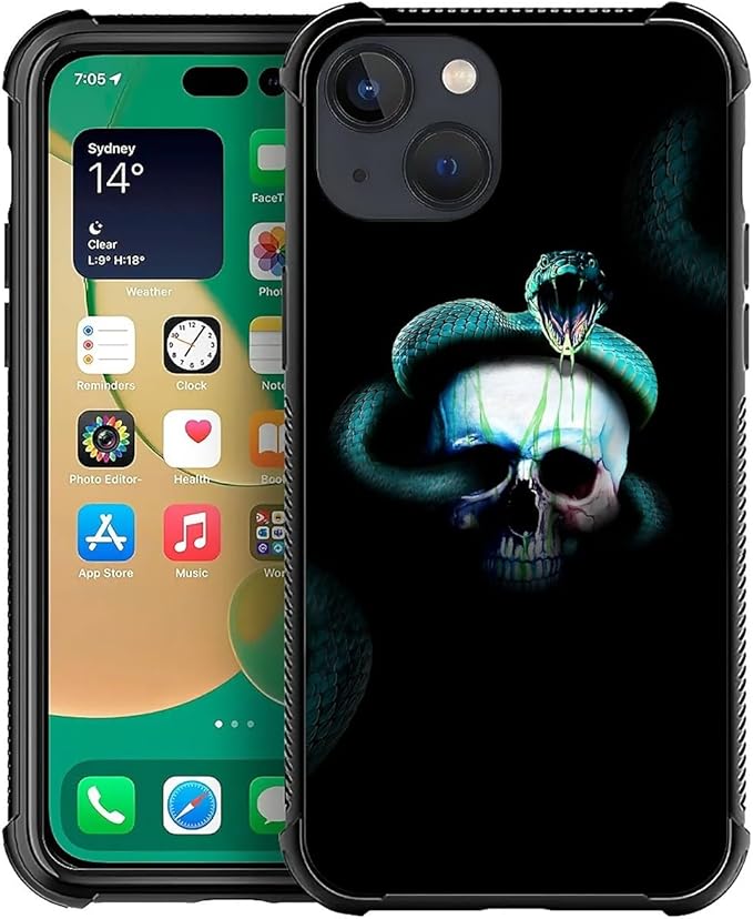 for iPhone 13 Mini Case, Skeleton Winding Snake Pattern Graphic Design Girl Boy by FKBRCL4U