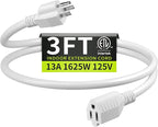 16/3 White Extension Cord 3 FT, Indoor Extension Cord by Seeklyze