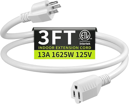 16/3 White Extension Cord 3 FT, Indoor Extension Cord by Seeklyze