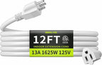 16/3 White Extension Cord 12 FT, Indoor Extension Cord by Seeklyze