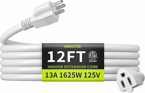 16/3 White Extension Cord 12 FT, Indoor Extension Cord by Seeklyze