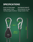 4-Pack 1/8" Adjustable Rope Hanger, Heavy Duty Ratchet Tie Down Strap - Image 6