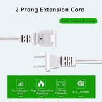 2 Prong Extension Cord, Safe for Home, Dorm Use White Extension Cord - Image 3