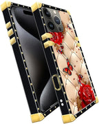 Compatible with iPhone 16 Pro Max Case, Shining Red Rose Butterfly Leather - Image 3