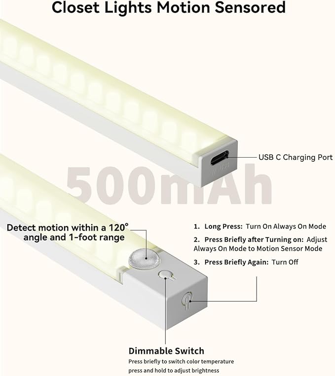Under Cabinet Lighting 8 Inches Rechargeable Motion Sensor Light Indoor - Image 3