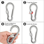 Locking Carabiner Clips, Stainless Steel Spring Snap Hook Locking Carabiner - Image 5