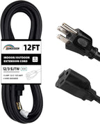 Indoor Outdoor Extension Cord Weatherproof, UL Certified, 12 Gauge 12FT Black 3 by HONDERSON