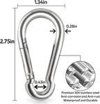 Locking Carabiner Clips, Stainless Steel Spring Snap Hook Locking Carabiner - Image 2