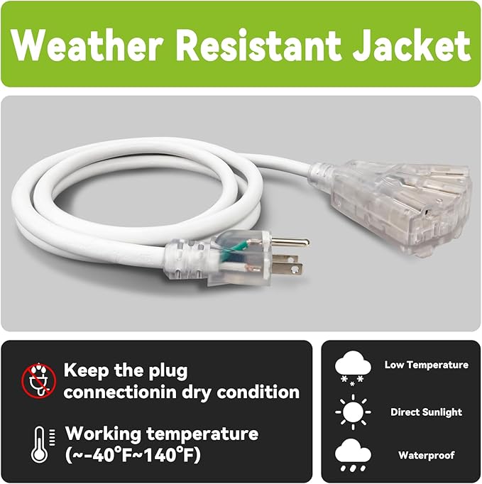 EP 6FT 12 Gauge Heavy Duty Extension Cord, 15A 125V 1875W, 3 Outlet - Image 5