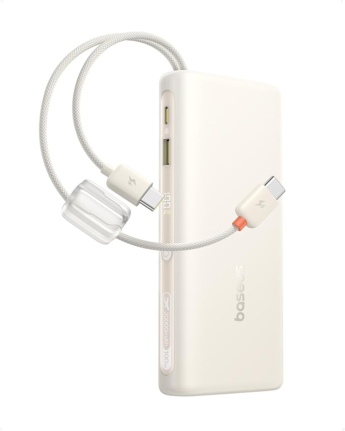 Baseus Portable Charger with Built in Cable, 100W Laptop Power Bank 20000mAh by Baseus
