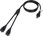 2 Way Power Cord Splitter Cable 15 Ft-3 Prong 1 to 2 Extension Cord-Outlet by Elecan