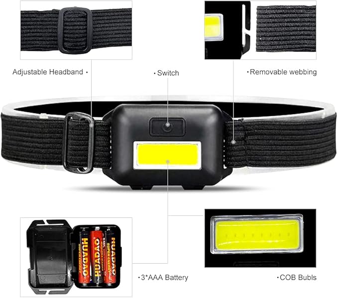 8 Pack Led Headlamp for Adults and Kids, 1.1oz/31g COB Flood Light Ultra Bright - Image 6