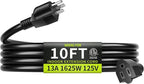 16/3 Black Extension Cord 10 FT, Indoor Extension Cord by Seeklyze