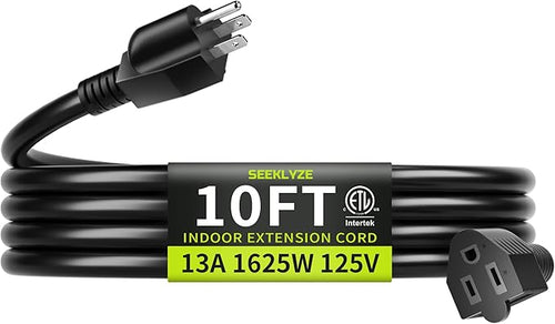 16/3 Black Extension Cord 10 FT, Indoor Extension Cord by Seeklyze