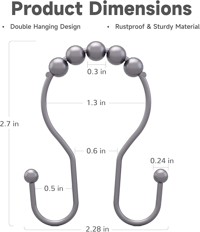 Bathway Shower Curtain Hooks, Shower Curtain Rings Rust Proof Double Hook - Image 4