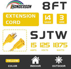 Indoor Outdoor Extension Cord Weatherproof, UL Certified, 14 Gauge 8FT Yellow 3 - Image 2