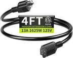 16/3 Black Extension Cord 4 FT, Indoor Extension Cord by Seeklyze