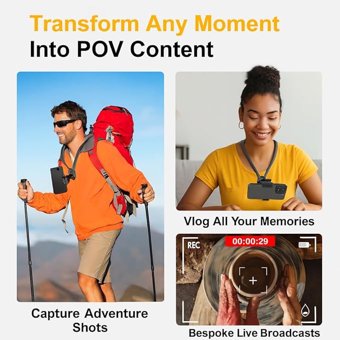 Neck Mount for Phones, Hands Free POV/Vlog Filming, Neck Cell Phone Holder for - Image 2