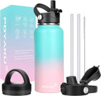 Water Bottle Insulated 32oz 40oz 64oz 128oz Straw Lid Spout Lid & 3 Lids by POYAKU
