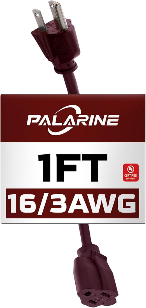 1ft Brown Extension Cord Waterproof, UL Listed, 16/3 SJTW Heavy Duty 3 Prong by PALARINE