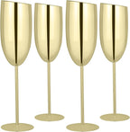 TJ Champagne Glasses Set of 4 Stainless Steel Champagne Flutes 8.5 oz by TJ