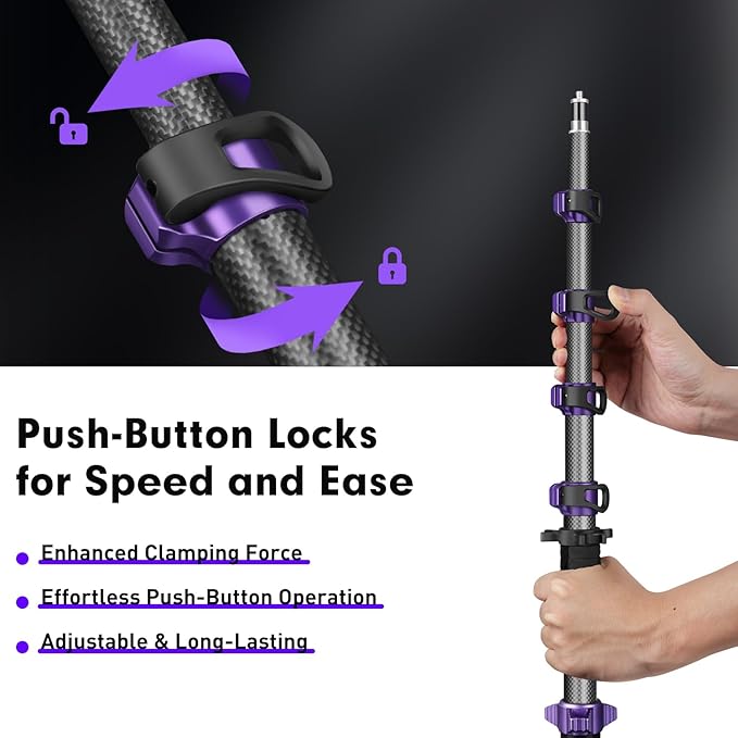 FreeSea 6.9ft/2.1m Carbon Fiber Light Stand, 4.4lbs Load, Travel Tripod - Image 3