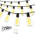 Outdoor Patio String Lights 150ft: ST38 LED Shatterproof Bulbs 3 Modes Button by Vozuji