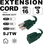 EP 50FT Green Outdoor Extension Cord, 16/3 SJTW Heavy Duty Waterproof, 3 Prong - Image 2