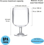 KX-WARE Classic Acrylic All-Purpose Wine Glasses, 12-ounce Plastic Stem Wine - Image 2