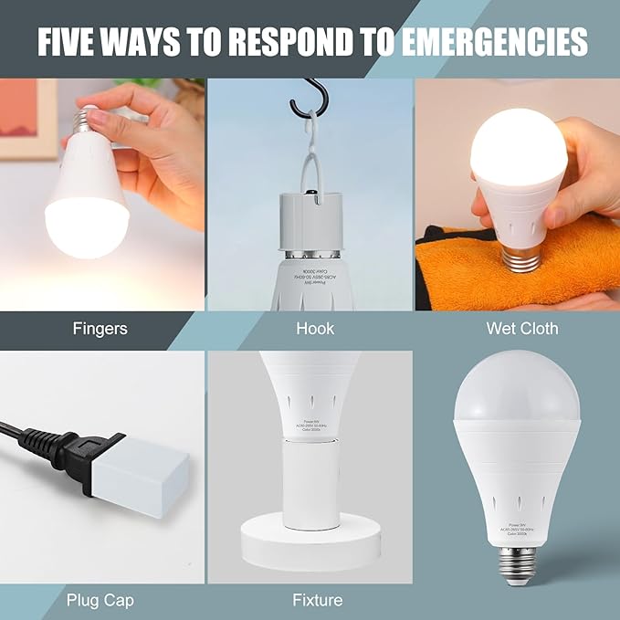 6Pack Rechargeable Emergency Light Bulb, A19 9W Warm White 3000K Self-Charging - Image 8