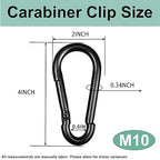 Black Carabiner, Heavy Duty Galvanized Steel Spring Snap Hook Carabiner Clips - Image 2