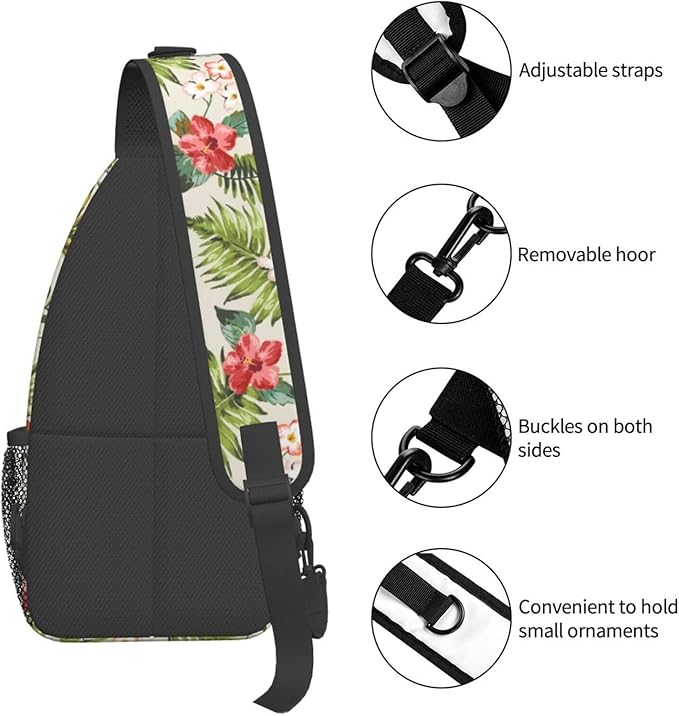 Pineapple Crossbody Sling Bag for Women Men Tropical Fruits Hibiscus Flowers - Image 4