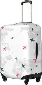 Luggage Cover with World Map and Airplane Print, Elastic Travel Suitcase - Image 2