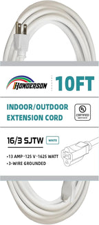 Indoor Outdoor Extension Cord Weatherproof, UL Certified, 16 Gauge 10FT White 3 by HONDERSON